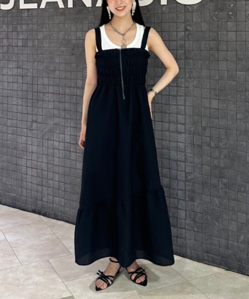 今季最新作　ジーナシス　フロントZIPシャーリングワンピース JEANASIS ジャンパースカート フロントZIPシャーリング