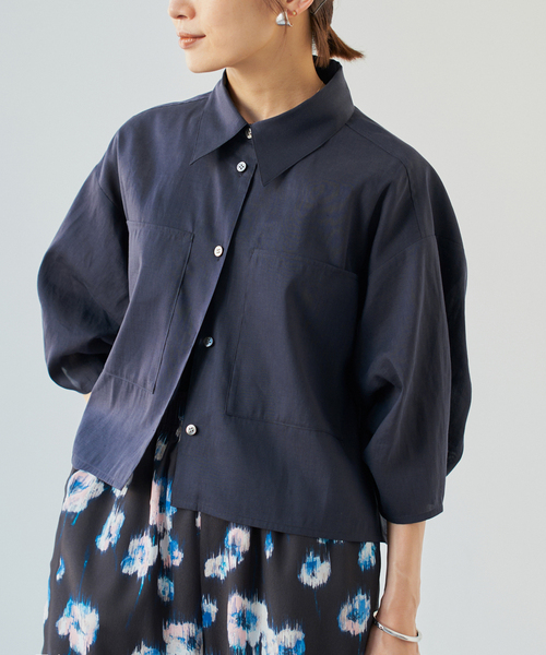【新品未使用】IENA リネンミックスクロップドシャツ IENA ブラウス シャツ リネンミックスクロップドシャツ