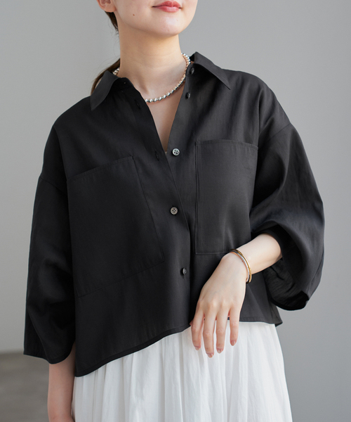 IENA ブラウス シャツ リネンミックスクロップドシャツ
