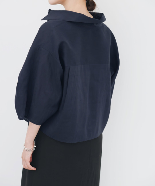 IENA ブラウス シャツ リネンミックスクロップドシャツ