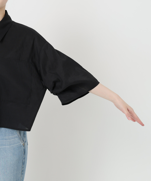 IENA リネンミックスクロップドシャツ ブラック イエナ IENA リネンミックスクロップドシャツ （ブラック
