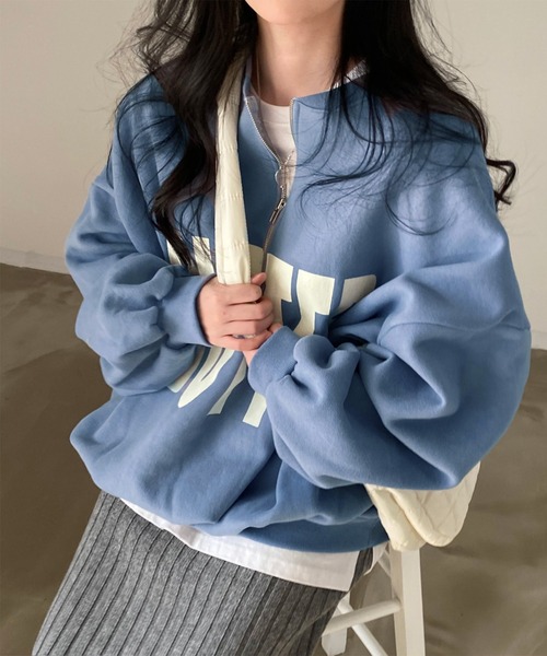 トレーナー スウェット ハーフジップビッグロゴスウェット レディース