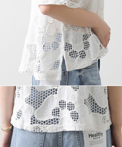 「Torrazzo Donna」 半袖ブラウス FREE オフホワイト レディース_画像3