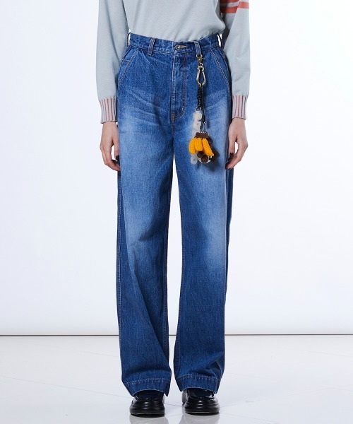ワイドパンツ ジーンズ デニム デニムパンツ 13.5oz カーブラインデニムパンツ レディースの画像