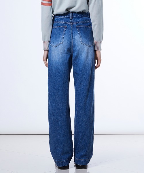 ワイドパンツ ジーンズ デニム デニムパンツ 13.5oz カーブラインデニムパンツ レディースの画像