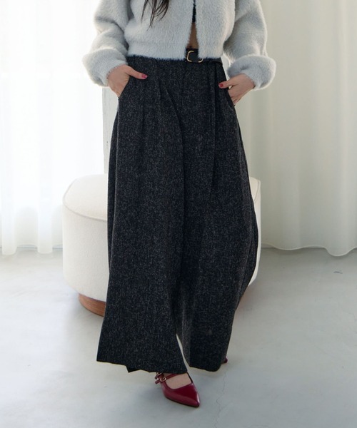 archives（アルシーヴ） パンツ ベルト付ツイードワイドスラックス