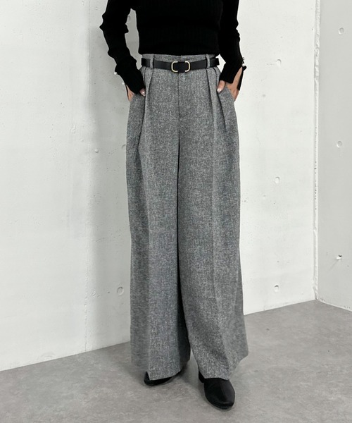 archives（アルシーヴ） パンツ ベルト付ツイードワイドスラックス