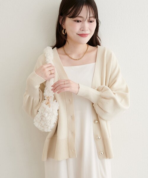 natural couture カーディガン 「WEB限定」ぷっくり金ボタンミドル