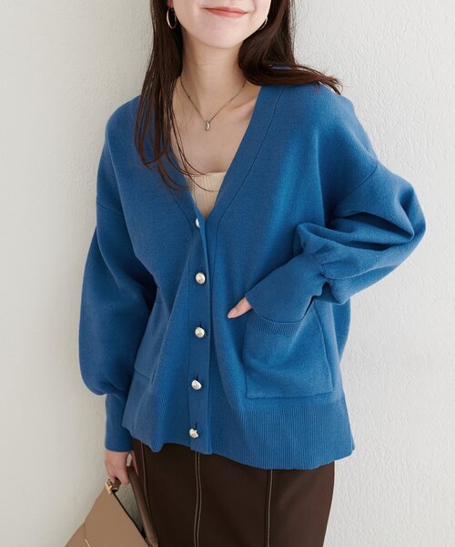 natural couture カーディガン 「WEB限定」ぷっくり金ボタンミドル