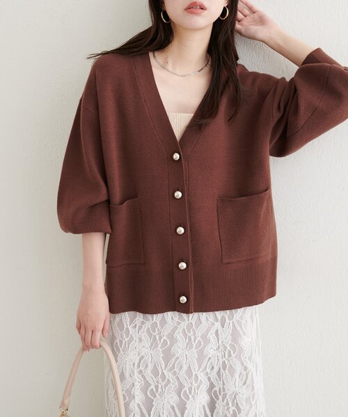 natural couture カーディガン 「WEB限定」ぷっくり金ボタンミドル