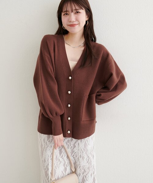 natural couture カーディガン 「WEB限定」ぷっくり金ボタンミドル