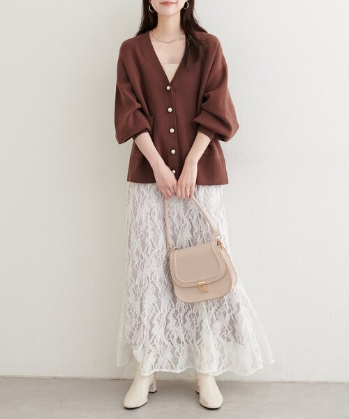 natural couture カーディガン 「WEB限定」ぷっくり金ボタンミドル