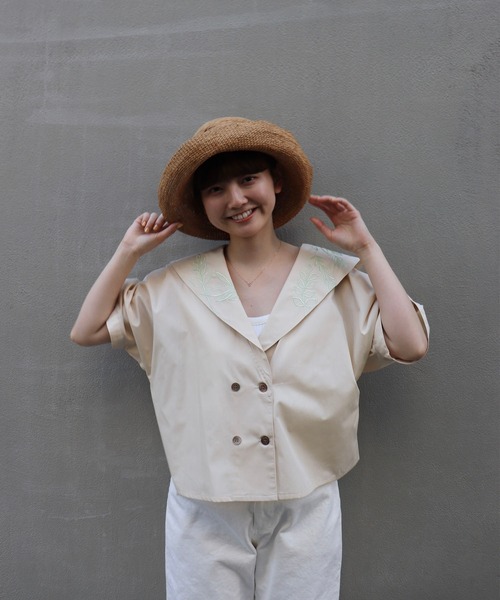 「haupia」 半袖ブラウス MEDIUM ベージュ レディース_画像9