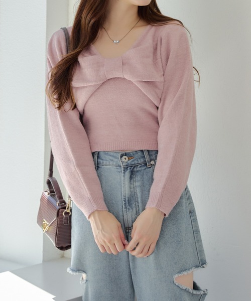 「continuer de NICE CLAUP」 長袖ニット FREE チャコール レディース_画像3