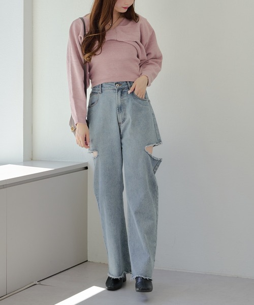 「continuer de NICE CLAUP」 長袖ニット FREE チャコール レディース_画像4