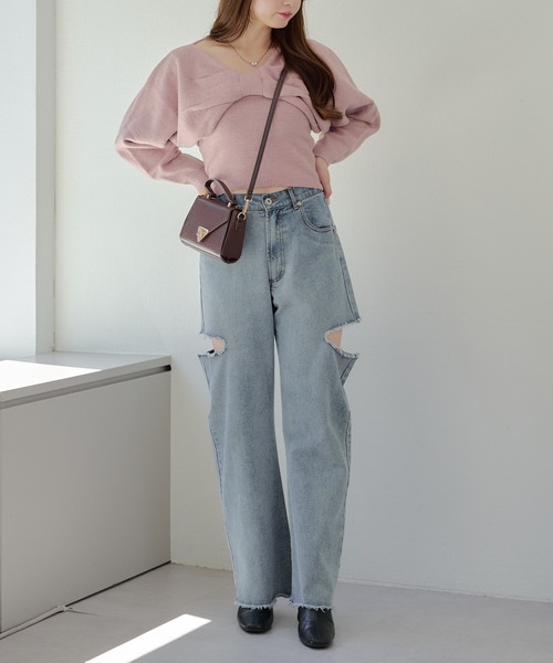 「continuer de NICE CLAUP」 長袖ニット FREE チャコール レディース_画像5