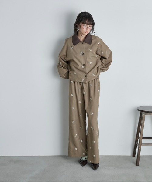 THE Yon ワイドパンツ パンツ エンブロイダリーフローラルシャツ