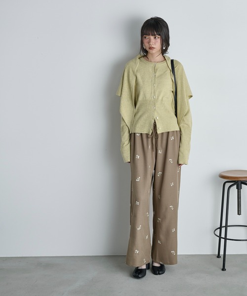 THE Yon パンツ エンブロイダリーフローラルシャツイージーパンツ