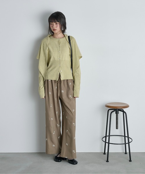 THE Yon ワイドパンツ パンツ エンブロイダリーフローラルシャツ