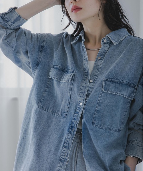 「210nouve」 長袖シャツ FREE ライトインディゴブルー レディース_画像5