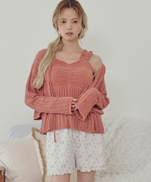 パジャマ ルームウェア bolero cardigan / 透かし編みボレロ