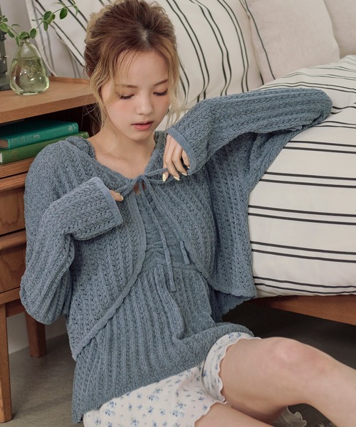 パジャマ ルームウェア bolero cardigan / 透かし編みボレロ