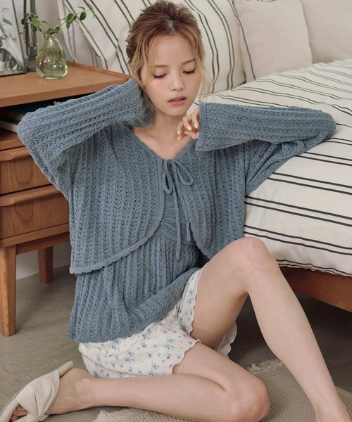 パジャマ ルームウェア bolero cardigan / 透かし編みボレロ