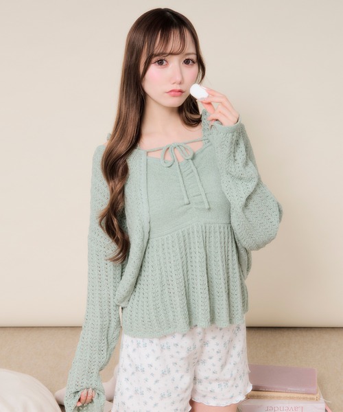 パジャマ ルームウェア bolero cardigan / 透かし編みボレロ