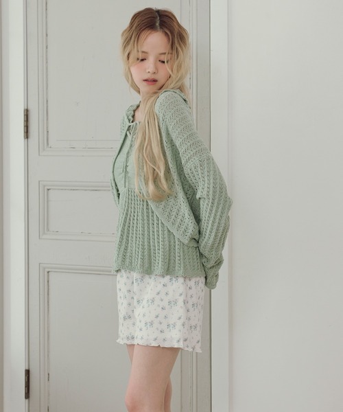 パジャマ ルームウェア bolero cardigan / 透かし編みボレロ