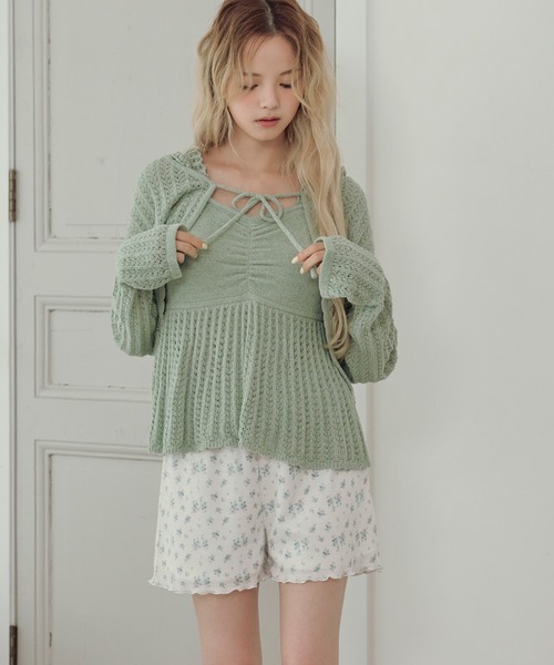 パジャマ ルームウェア bolero cardigan / 透かし編みボレロ