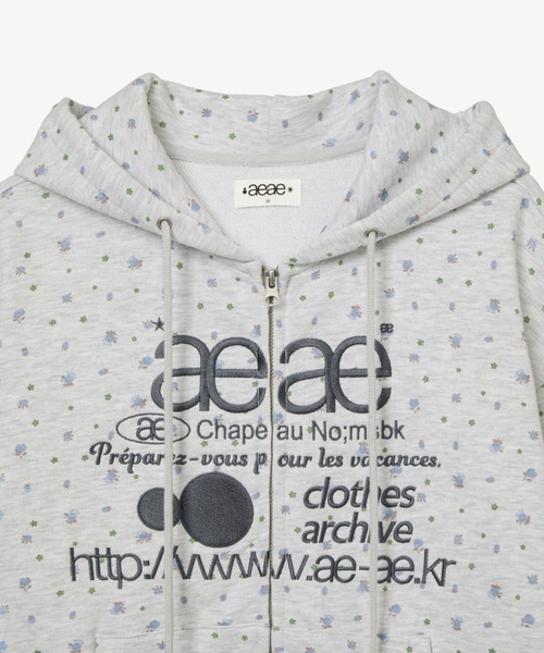 aeae 花柄ジップアップフーディ aeae パーカー WEB LOGO FLOWER HOOD
