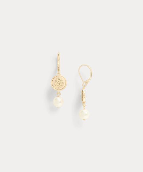 ピアス クレスト ＆ フェイクパール ドロップ ピアス レディースの画像