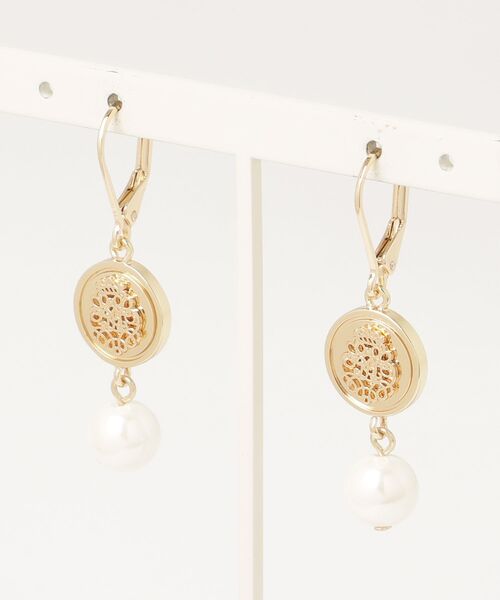 ピアス クレスト ＆ フェイクパール ドロップ ピアス レディースの画像