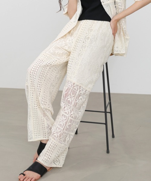 パンツ 「サイズ展開あり/セットアップ対応」パッチワークレースパンツ レディースの画像