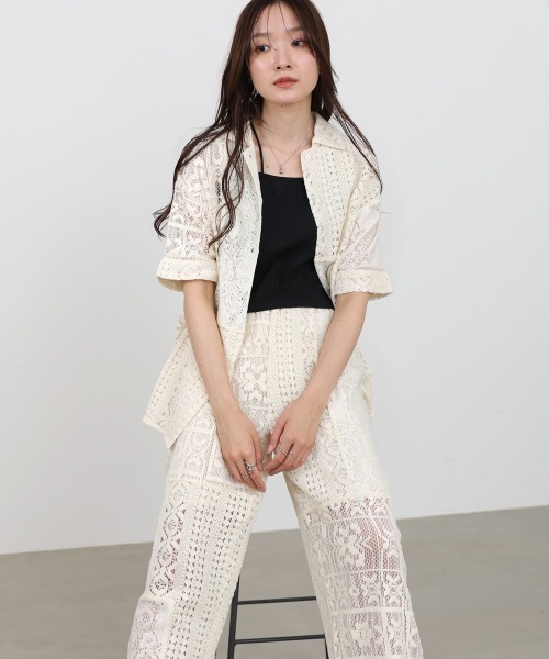 パンツ 「サイズ展開あり/セットアップ対応」パッチワークレースパンツ レディースの画像