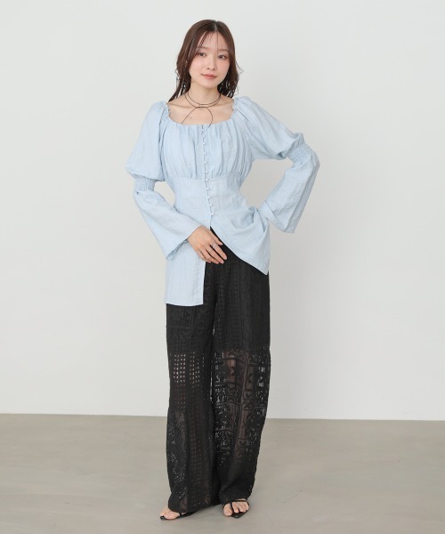 パンツ 「サイズ展開あり/セットアップ対応」パッチワークレースパンツ レディースの画像