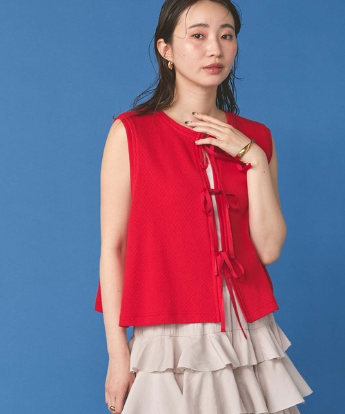 margaux tシャツ サーマルリボンノースリーブカットソー レディース