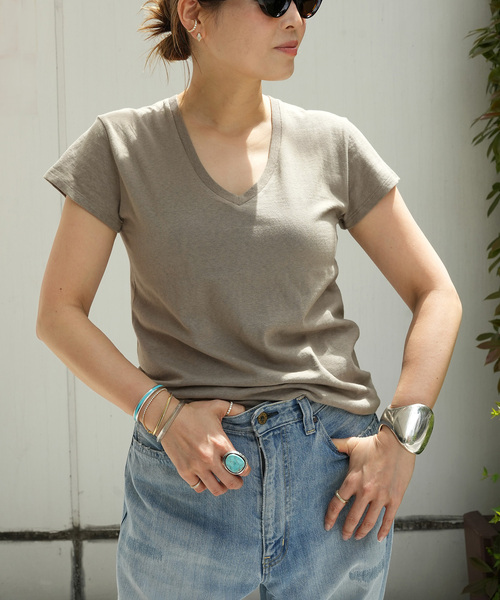 CALUX（キャラクス） tシャツ 半袖 Vネック Tシャツ レディース
