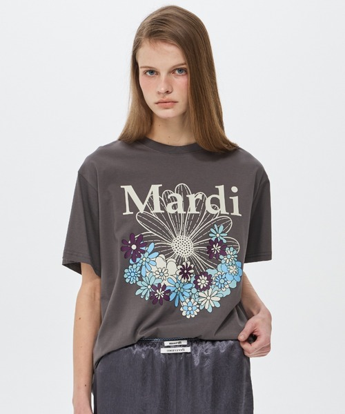 ゆうです☆Mardi Mercredi チャコール Tシャツ Mardi Mercredi（マルディメクルディ） tシャツ TSHIRT FLOWERMARDI