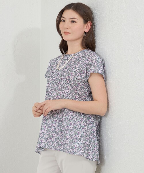 ★新品・未使用　AMACA アマカ×リバティ　レディース半袖ブラウス　M AMACA（アマカ） ブラウス シャツ 半袖 「LIBERTY」May Morris フレア