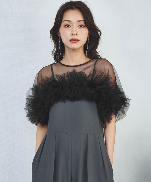新品❤️ダークブラウン フリル付きパーティードレス フリル×レース