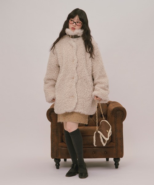 loin nuit ムートンコート ボアコート nuance button poodle coat