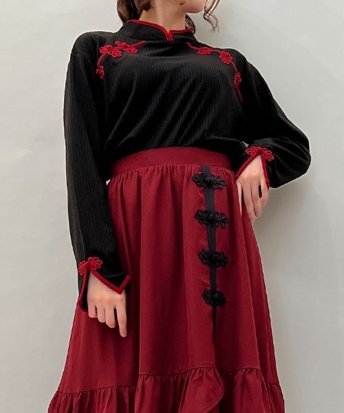 axes femme tシャツ Tシャツ チャイナ釦マオカラーPO