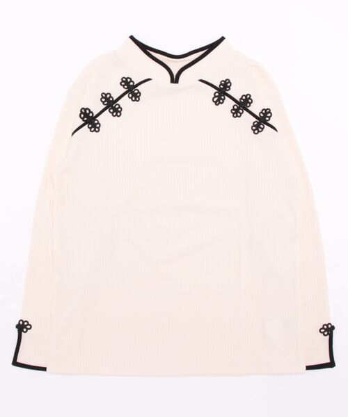 axes femme tシャツ Tシャツ チャイナ釦マオカラーPO