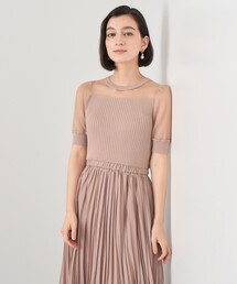 ANAYI✨シアーパフスリーブドッキング ワンピース 　ベージュ　38 セール】 シアーパフスリーブドッキング ワンピース （ロング