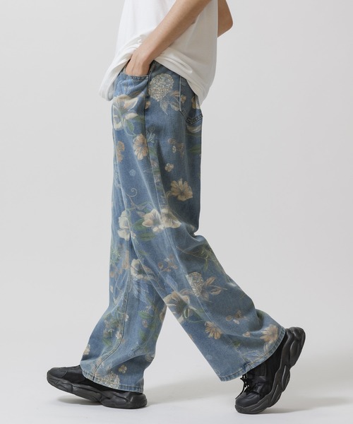 Theater code ジーンズ デニム デニムパンツ flower design wide