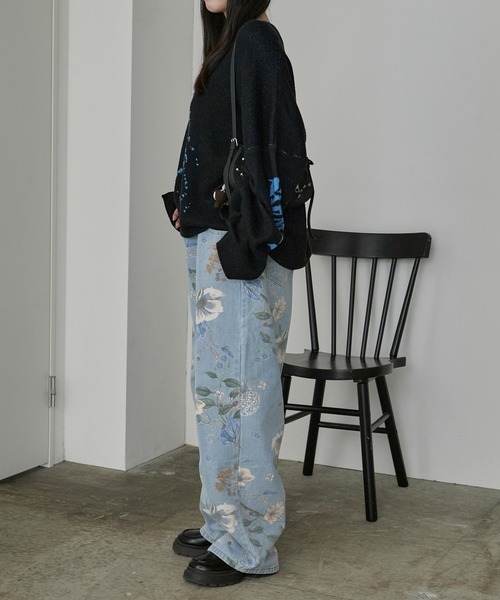 Theater code ジーンズ デニム デニムパンツ flower design wide denim