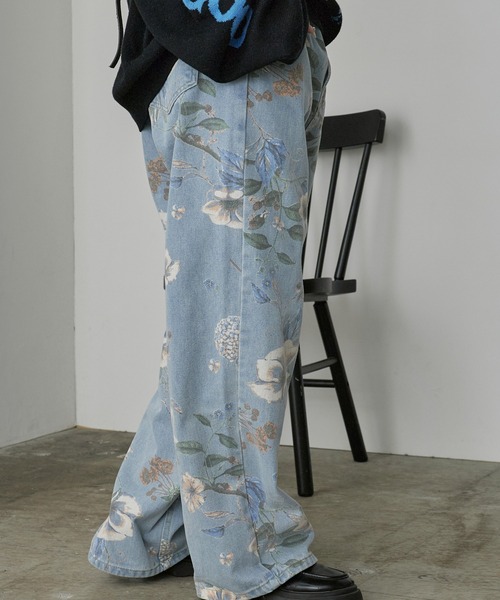 Theater code ジーンズ デニム デニムパンツ flower design wide denim