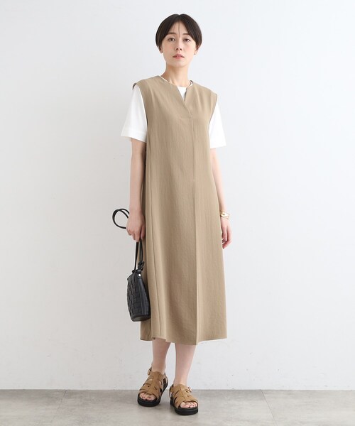 INDIVI◆ふんわりワンピース◆ワールド 洗える】コットンライクフォルムワンピース（ミドルワンピース