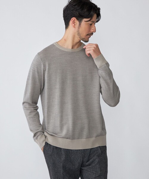 ニット SHIPS: 16ゲージ バーズアイ クルーネック ニット メンズ 【graphite】